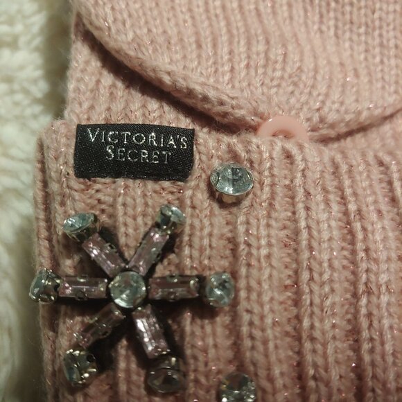 VICTORIA'S SECRET Pink Snowflake Knit Convertible Gloves Mittens Winter Blingy - Picture 5 of 5